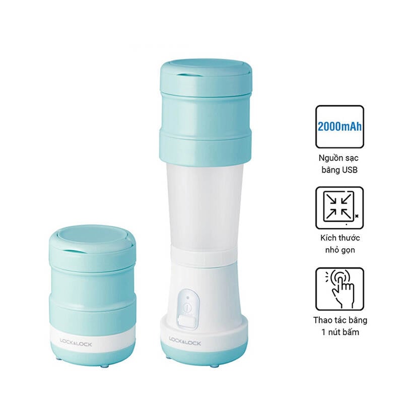 M&aacute;y Xay Sinh Tố C&oacute; Thể Gập Lại USB LocknLock, 500ML, DC7.4V, 2000mah, 70W - 2 M&agrave;u (Xanh Mint, Hồng) - EJM221 image number null